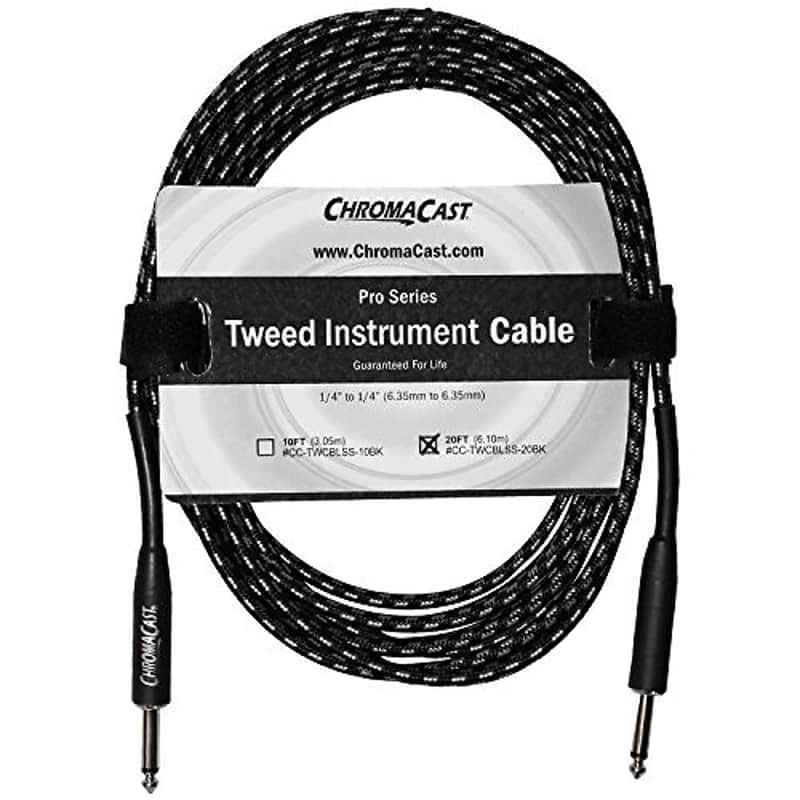 ChromaCast Pro Series Tweed Instrument Cable 20 Feet, Black, 1/4" Straight- 1/4" Straight Ends image 1