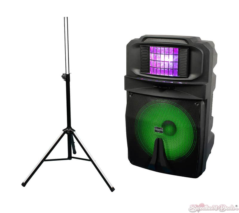 VocoPro SoundGlow-1500 15" Powered Speaker w/ RGB Derby Light & Lighted Stand image 1