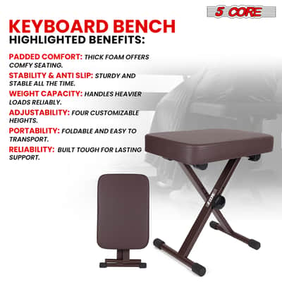 5 Core Keyboard Bench 3 Inch Padded Piano Stool Adjustable 20.5" Guitar Seat Heavy Duty Portable image 8