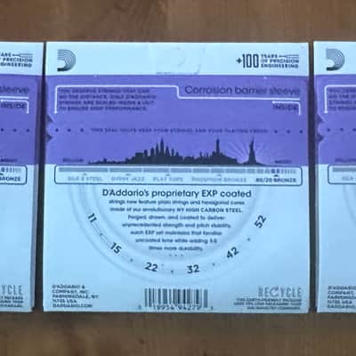 3 - sets D'Addario EXP13 Coated 80/20 Bronze Custom Light Acoustic Guitar Strings, 11-52 2003 - 2020 - Coated image 2