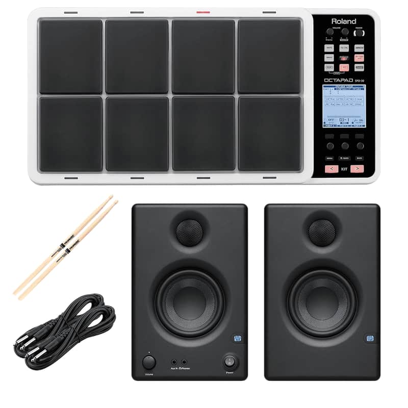 Roland OCTAPAD SPD-30 White - Presonus ERIS3.5 Monitors - (2) 1/4 Cables - Drum Sticks image 1