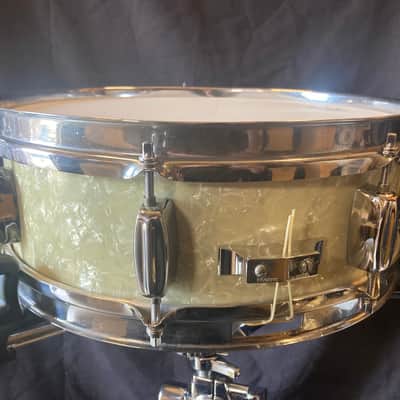 Paul "Jamo" Jamieson's Rogers - 5x14" PowerTone Model White Marine Pearl Snare Drum 1965 image 9