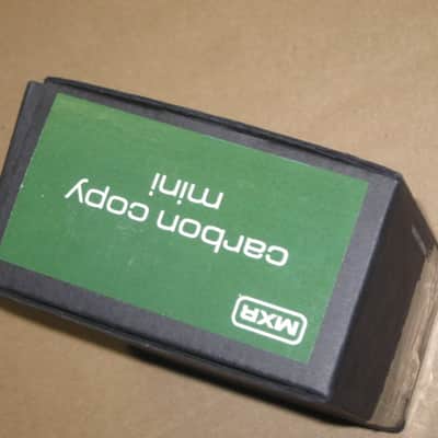 litely handled genuine MXR EMPTY BOX ONLY for M299 Carbon Copy Mini (NO: pedal, paperwork, also NO adapter) 2019-2026 (specifically 2021) - BOX: Black Cardboard / LABELs: Green & White - White & Black / GRAPHIC: Silver (part of 2 sides have clear tape) image 6