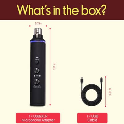 USB Mic Interface, XLR to USB Adapter with Phantom Power, Volume Control, Plug-and-Play Audio Interface for XLR Microphone Recording, Streaming, Podcasting, PC & Mac, 24-Bit Sound Card image 2