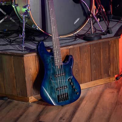 Cort GB-Fusion 4 Blue Burst 4 String Jazz Bass 34" Spalted Maple Luminous Side Dots image 10