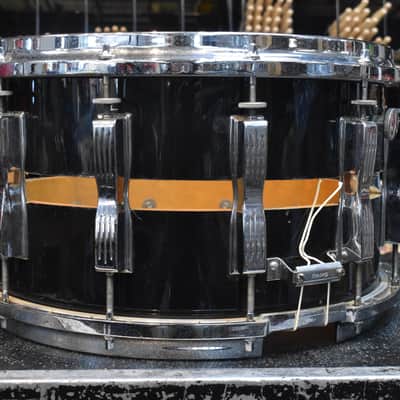 Vintage 80's Ludwig Slotted Coliseum 8" x 14" 12 Lug Snare Drum in Black Cortex image 3
