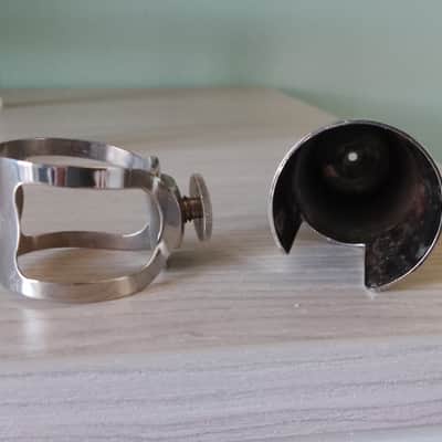 Rare ROC made in England nickel plated cap & ligature for tenor saxophone mouthpiece. image 6