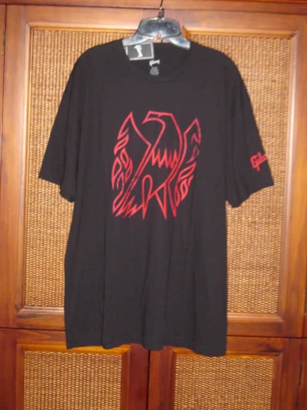 new A+ (with hang tag) genuine Gibson Firebird T-Shirt XL (X-Large), Black with Red Graphic, 60% Cotton / 40% Polyester - short sleeve GIBS-GA-FBBMXL (GA-FBBMXL) UPC # 711106533919 image 1