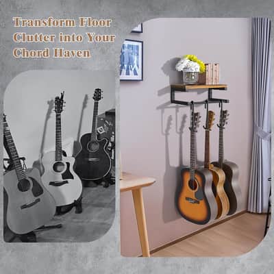 Rustic Guitar Wall Mount Shelf – 3-Guitar Hanger Rack with Detachable Hooks for Acoustic, Electric, Bass & Ukulele image 5