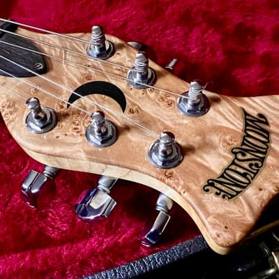 Moonstone FLAMING V flying v 1984 - Natural Paduak & maple burl image 17