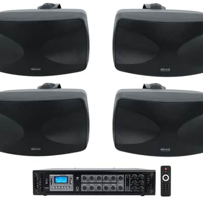 (4) Rockville WET-44 PRO Dual 4" 4-Way Swivel 70V Commercial Speakers in Black+Amp image 1