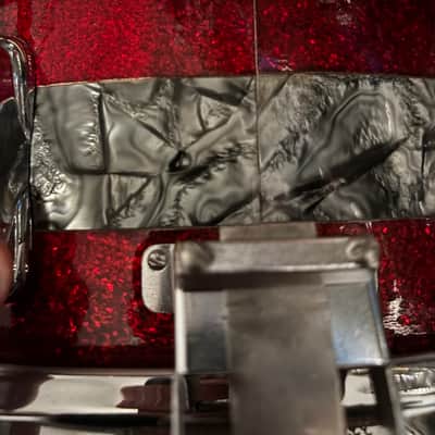 Ultra-Rare 1960s Slingerland Windsor 14" Artist Model Snare - Factory Tri-Band Red Sparkle & Black Diamond Pearl image 5