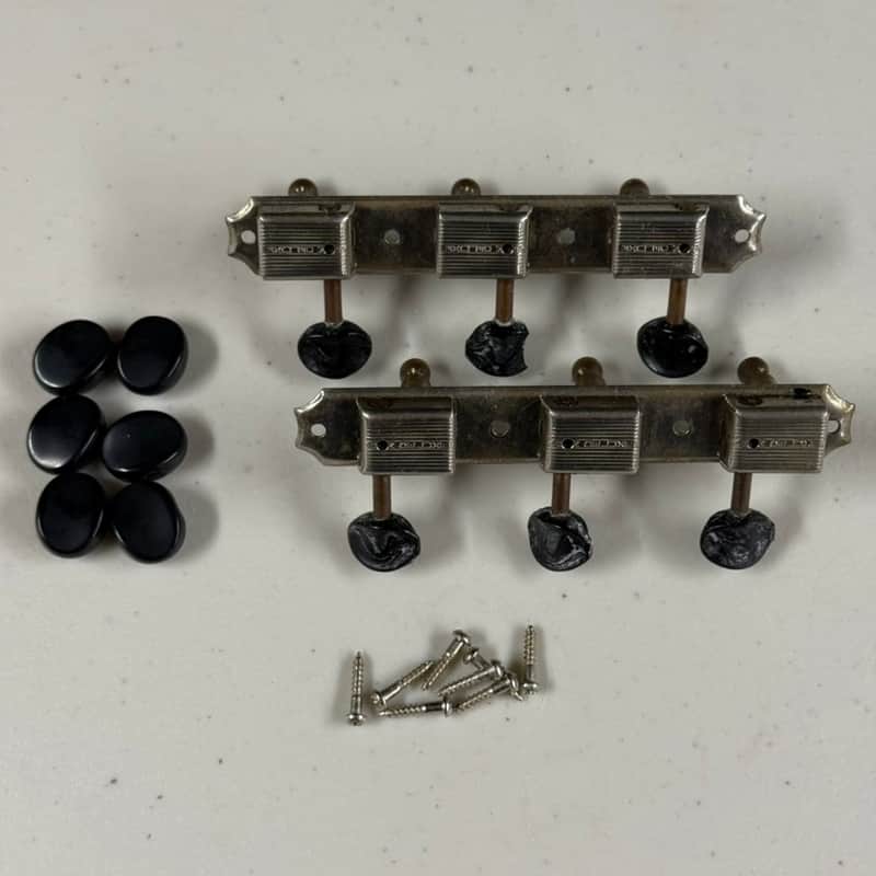 Gibson Skylark Lap Steel Tuners with Screws and Black Replacement Buttons 1950's (T-441) image 1
