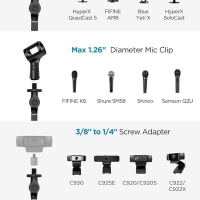 Studio Mic Stand, Max Load 2.64 Lb Microphone Arm Desk Mount Desktop Microphone Stand For Fifine Am8 K669B Quadcast Solocast At2020, Webcams Cameras, Black image 6