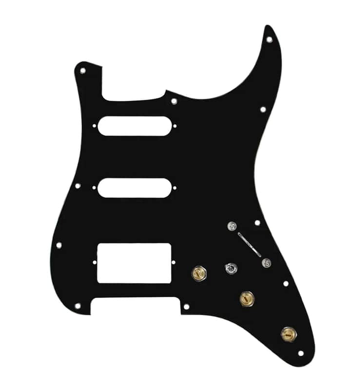 920D Custom HSS Pre-Wired Pickguard for Strat With A Black Pickguard and S7W-HSS-MT Wiring Harness image 1