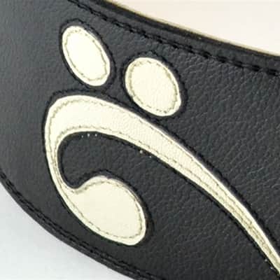 3.5" Black with White Bass Clef Leather Guitar Strap (Wide Model) image 2