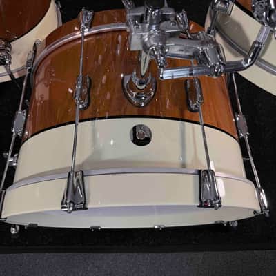 ~BENTLEY'S EXCLUSIVE~ Dixon Little Roomer Select 4-Piece 12/14/16/20 Drum Kit Set in Natural Mahogany to Pearl White with Black Pinstripe image 5