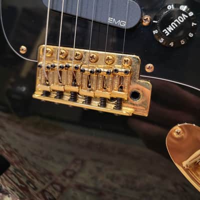 Fender Deluxe Series Stratocaster MIM w/ EMG Pick Ups - 2000s - Black/Gold W/ Gig Bag (C016-48) image 10