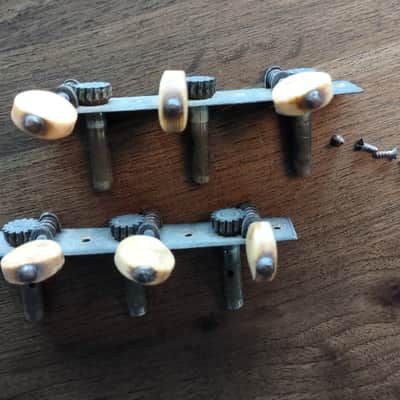 ca. 1875 Strip 3-on-a Side Guitar Tuning Machines Geared Tuners Brass image 9