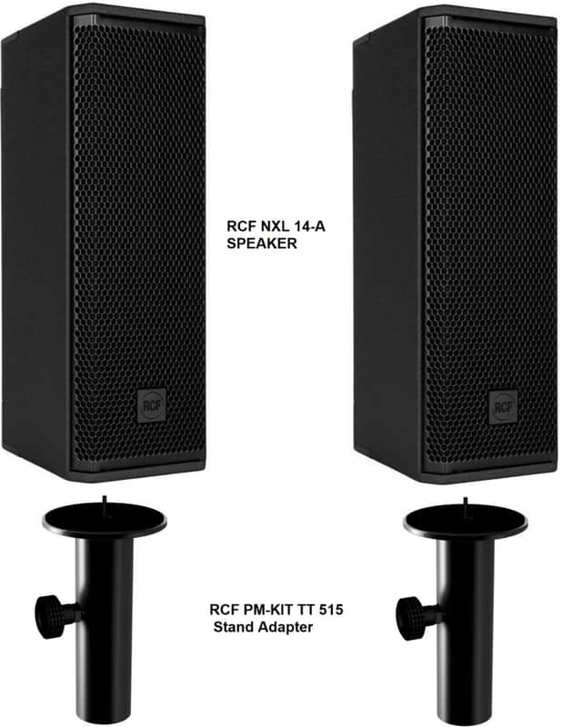 2x RCF NXL 14-A COMPACT 6" ACTIVE 2-Way Speakers 2100 Watts + 2x RCF PM-KIT TT 515 Pole Mount Stand Adapters image 1