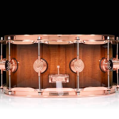 DW Collector's Series 6.5x14 Koa on 12ply VLT Shell with Copper Hardware - Natural to Candy Black Burst image 2