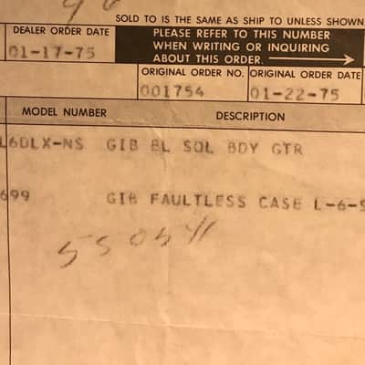 Gibson Rare Kalamazoo factory sales receipt L6 DLX 1975 Natural image 1