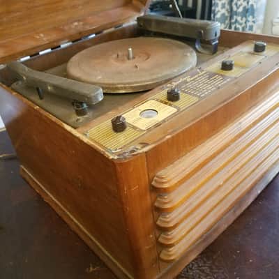 Silvertone 5731 Portable Record Cutting Lathe 78 RPM 6V6 Amp Recorder Radio PA 109.359 Bad Crystal mic 1940 - Stained Wood image 1