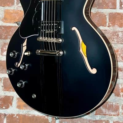 Sweet Lefty! 2021 Gibson ES-335 Dot Semi-Hollow Electric Guitar Custom Black Ebony w/ Racing Stripes + OHSC image 1