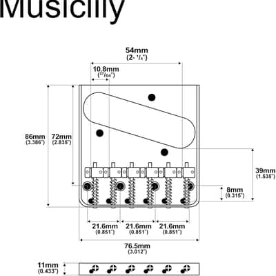 Musiclily Pro 54mm 6-Saddle Vintage Tele Bridge with Barrel Brass 6-Saddle for Squier and Import Tele Style Electric Guitar, Chrome image 2