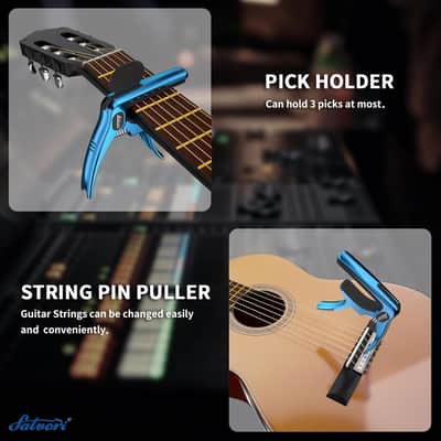 Salvori Exclusive Gradient 'Blue-Plated' Heavy-Duty Guitar Capo for Acoustic/Electric Guitar with 4 Picks, Guitar Clip/Guitar Clamp/Guitar Accessories for Classical Guitar, Ukulele, Mandolin and Banjo image 5