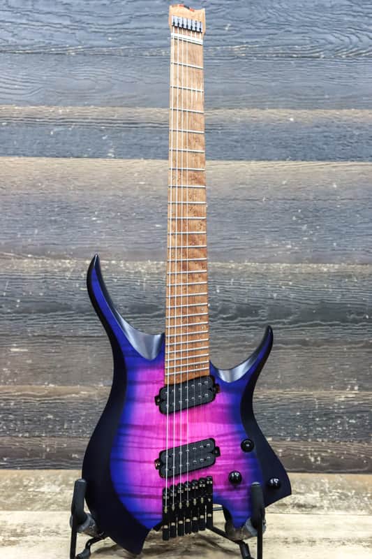 NK Guitars 7-String Headless Flame Top Purple Blue Burst | Reverb