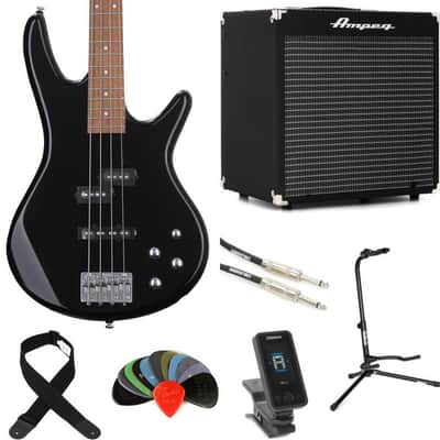 Ibanez Gio GSR200BK Bass Guitar and Ampeg Rocket Amp Essentials Bundle - Black image 2