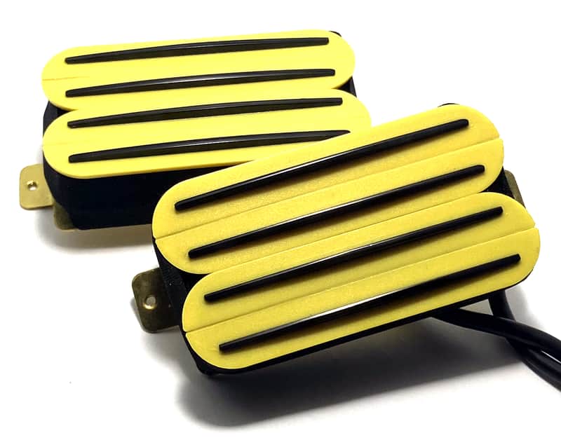 Dragonfire Quad Rail Humbuckers Four Blade Rail Style Passive 23K Pickup Set ~ Yellow with Black Rails image 1