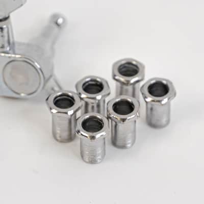 Set of 6-In-Line Guitar Tuning Machines Chrome w/ 1:13 Ratio, Mounting Hardware image 5