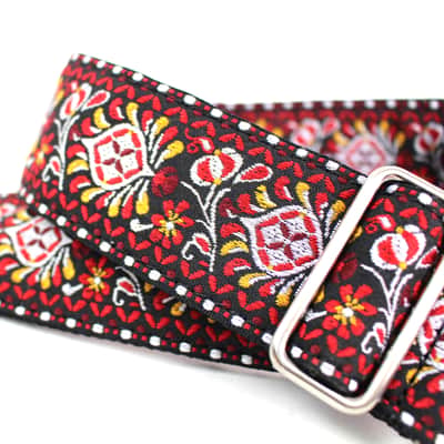 Walker & Williams H-22-MET Vintage Series Red and Black Mandala Strap with Chrome Hardware & Leather image 3