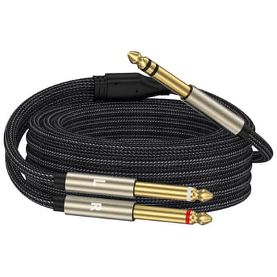 1/4 inch TRS Stereo to Dual 1/4 inch TS Mono Insert Cable, TRS Stereo Y Splitter Insert Cable, 6.35mm TRS Male Stereo to Dual 6.35mm TS Male Mono Breakout Cable－10ft image 1