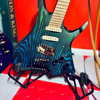 NK Guitars Headless Super Strat (HSS) - Green / Blue / Black - Sandblasted Ash image 10