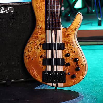 Cort A5PLUSSCAOP Artisan Series Ash Body Poplar Burl Top 5-String Electric Bass Guitar w/Premium Soft Case image 6