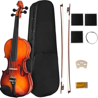 Solidwood Ebony Fitted Violin with Strings, Beginner Starter Violins Kit For enthusiasts w/Hard Case, Bow, Stringed Musical Instruments, Size 4/4 (Full Size) (4/4) image 1