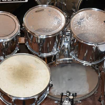 Pearl Export 7 Piece Drum Set 90's Chrome w Premier Snare Drum 90s W/ Cases image 3