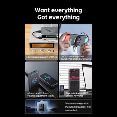 FiiO QX13 Portable DAC Amp, ES9027PRO 8-Ch DAC, 900mW×2, XMOS 16-Core, 10-Band EQ, Carbon Fiber Body, Color Display (Black) image 7