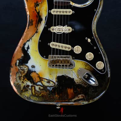 Fender Stratocaster Yellow/Copper Hot Lava Super Heavy Aged Relic by East Gloves Customs image 6