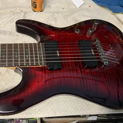 Schecter Demon-7 2022 Crimson Red Burst flame w gigbag image 1