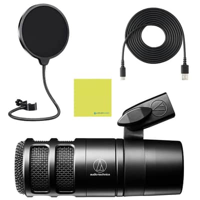 Liquid Audio Audio Technica AT2040 Black Hypercardioid Dynamic Podcast Microphone Bundle w/POP Filter Polishing Cloth