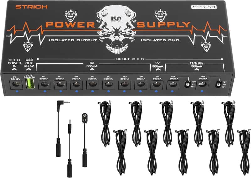 SPS-60 Guitar Pedal Power Supply, 10 Totally Isolated Pedal Board Power Supply for DC 9V/12V/18V Outputs (300mA/500mA) High Power for Power High-current Effect Pedal, Noiselessly image 1