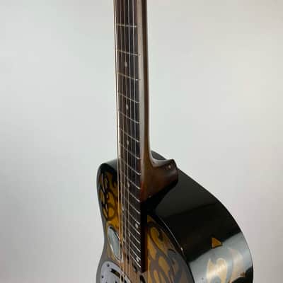 1991 Dobro Model 37 Round Neck Resonator w/ RARE Original French Scroll Finish. Era correct Chipboard case /or padded Hardshell available/ image 10