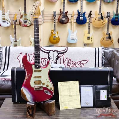 Fender Custom Shop Wild West Pink Lightning 2.0 Stratocaster HSS Rosewood Board 21 Frets Heavy Relic Lipstick Pink Metallic over Olympic White 7.95 LBS image 6
