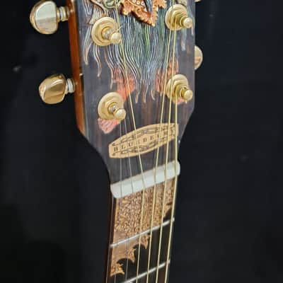 Blueberry Left Handed Handmade Acoustic Guitar Grand Concert Balinese Barong Motif New In Stock image 7