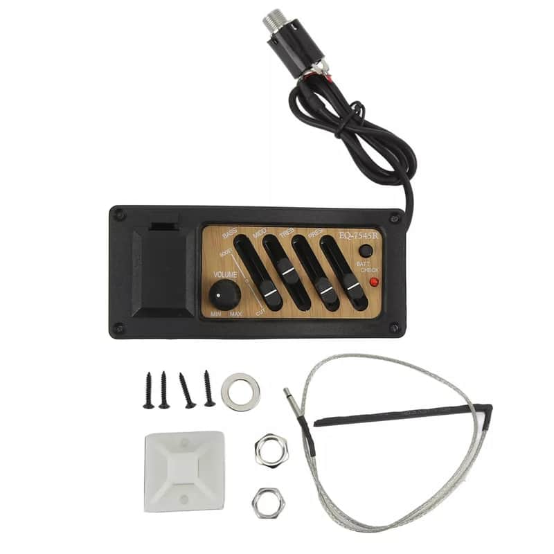 EQ-7545R Acoustic Guitar Preamp Pickup System – 4-Band Piezo EQ Equalizer, Wood Grain Finish image 1