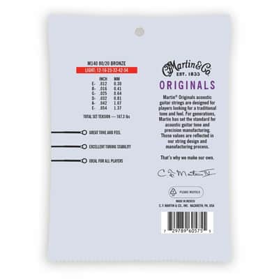 Martin M140 Original 80/20 Bronze Acoustic Guitar Strings, Light 12-54 image 2